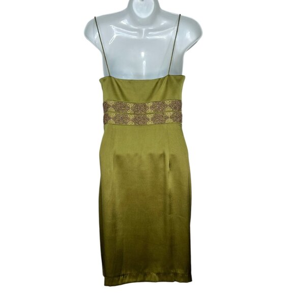Vintage Nicole Miller Collection Satin Slip Dress Green Beaded Embroidery Silk 6 - Picture 7 of 11